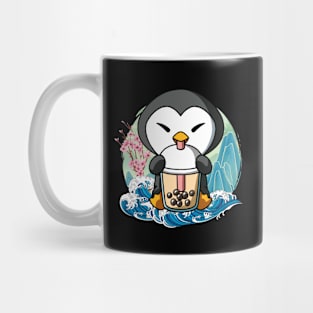 Boba Tea Penguin Japanese Great Wave Kanagawa Mug